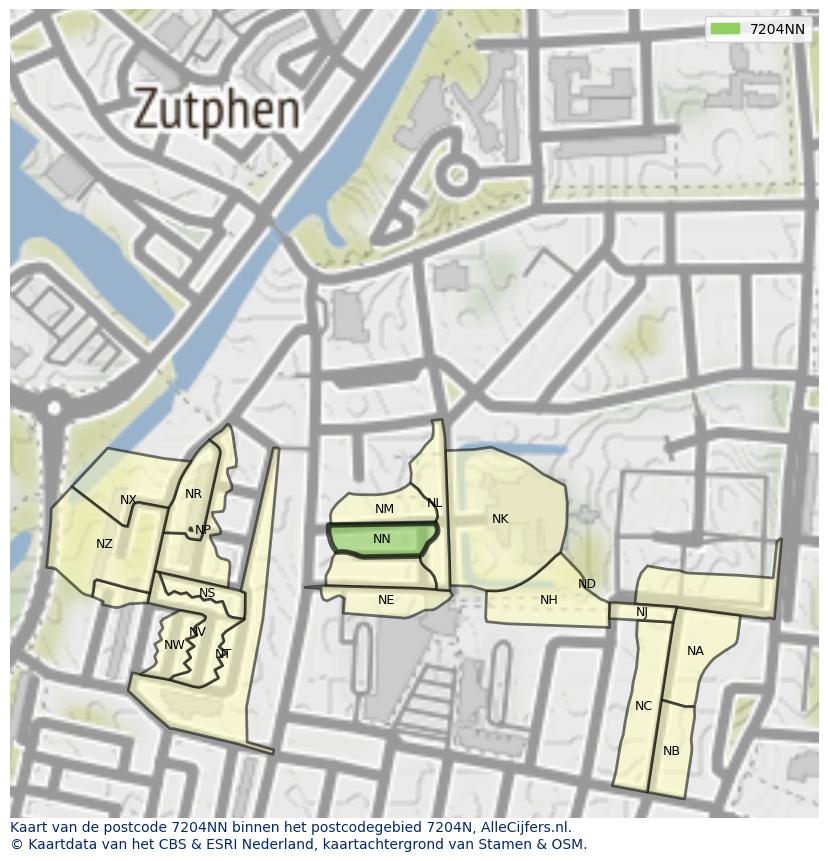 Afbeelding van het postcodegebied 7204 NN op de kaart.