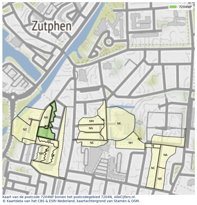Afbeelding van het postcodegebied 7204 NP op de kaart.