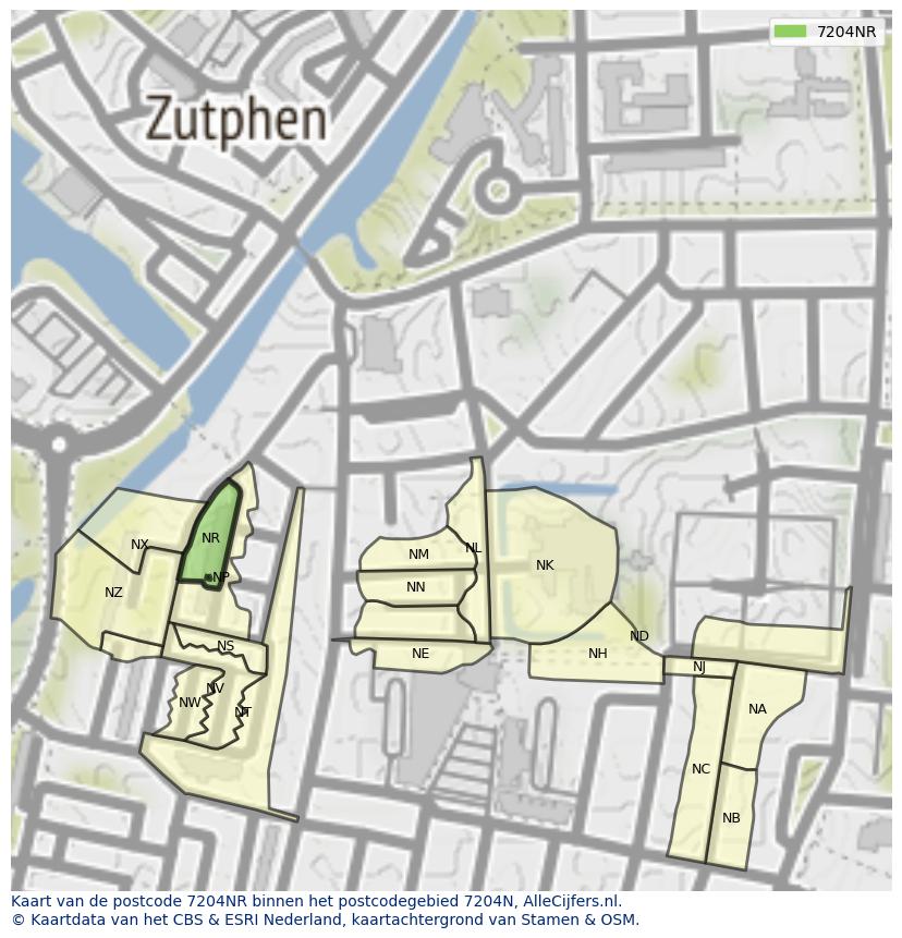 Afbeelding van het postcodegebied 7204 NR op de kaart.