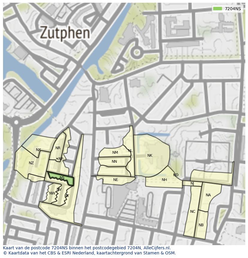 Afbeelding van het postcodegebied 7204 NS op de kaart.