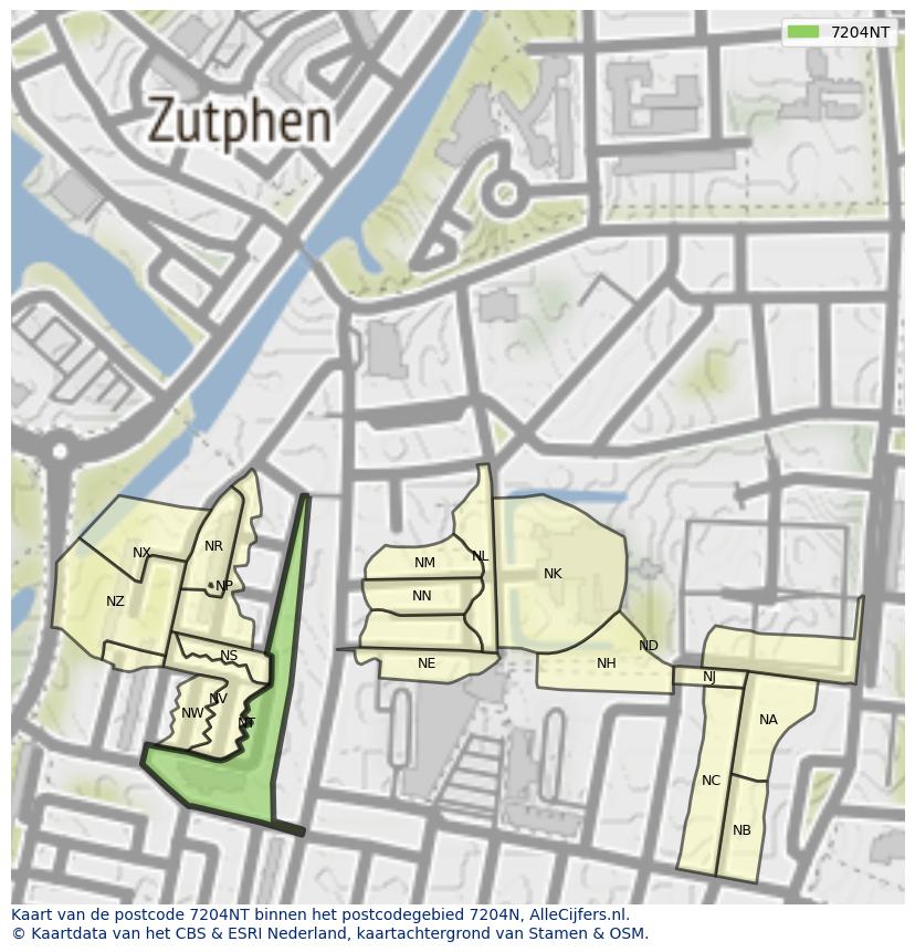 Afbeelding van het postcodegebied 7204 NT op de kaart.