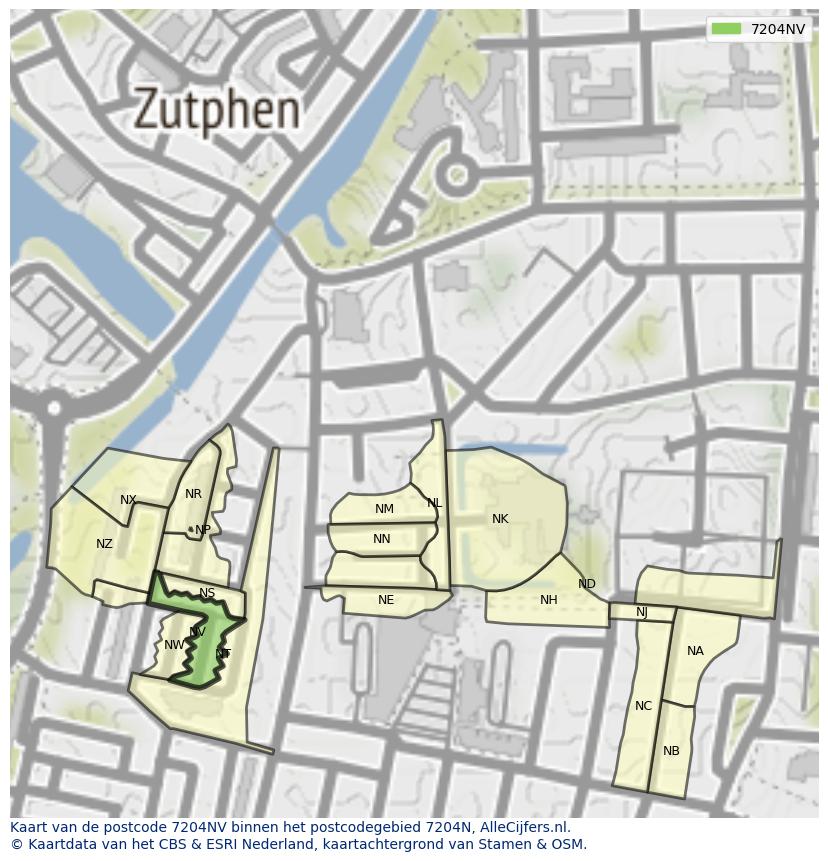 Afbeelding van het postcodegebied 7204 NV op de kaart.