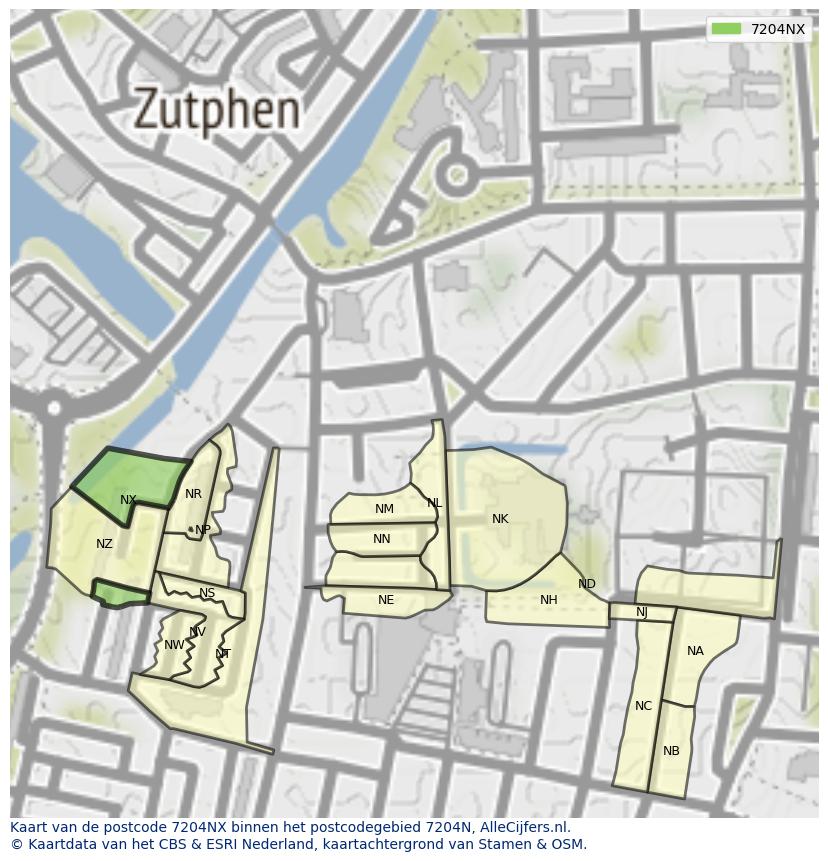 Afbeelding van het postcodegebied 7204 NX op de kaart.