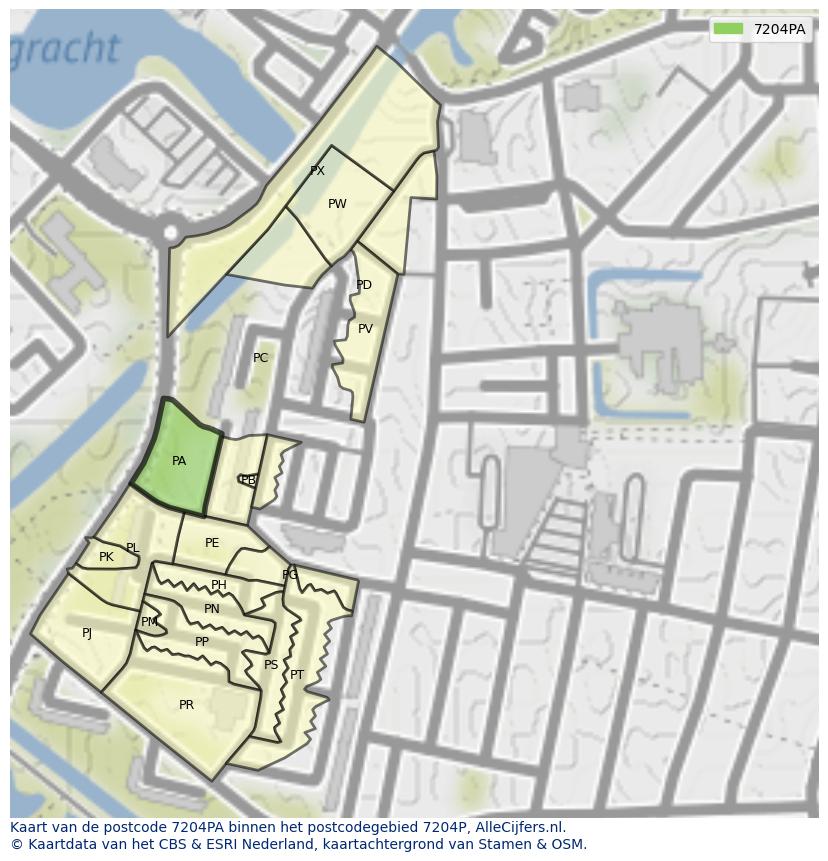 Afbeelding van het postcodegebied 7204 PA op de kaart.