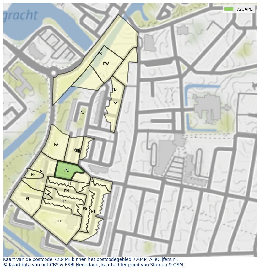 Afbeelding van het postcodegebied 7204 PE op de kaart.