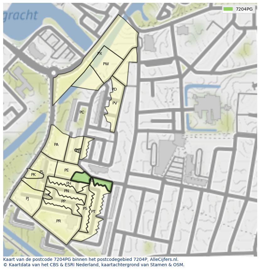 Afbeelding van het postcodegebied 7204 PG op de kaart.