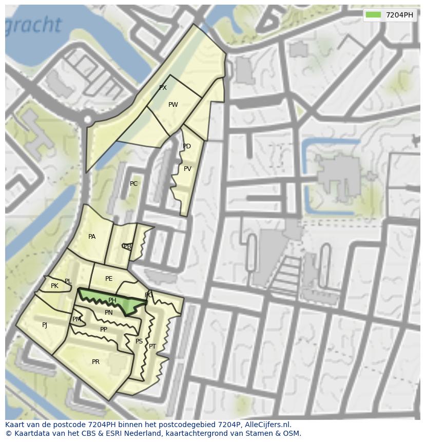 Afbeelding van het postcodegebied 7204 PH op de kaart.