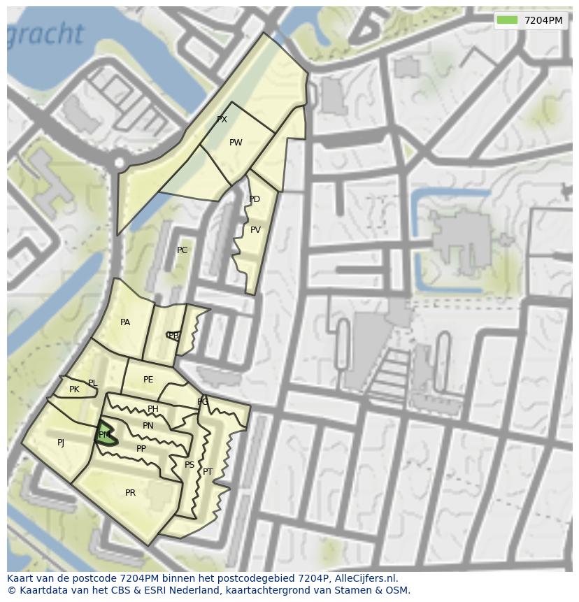Afbeelding van het postcodegebied 7204 PM op de kaart.
