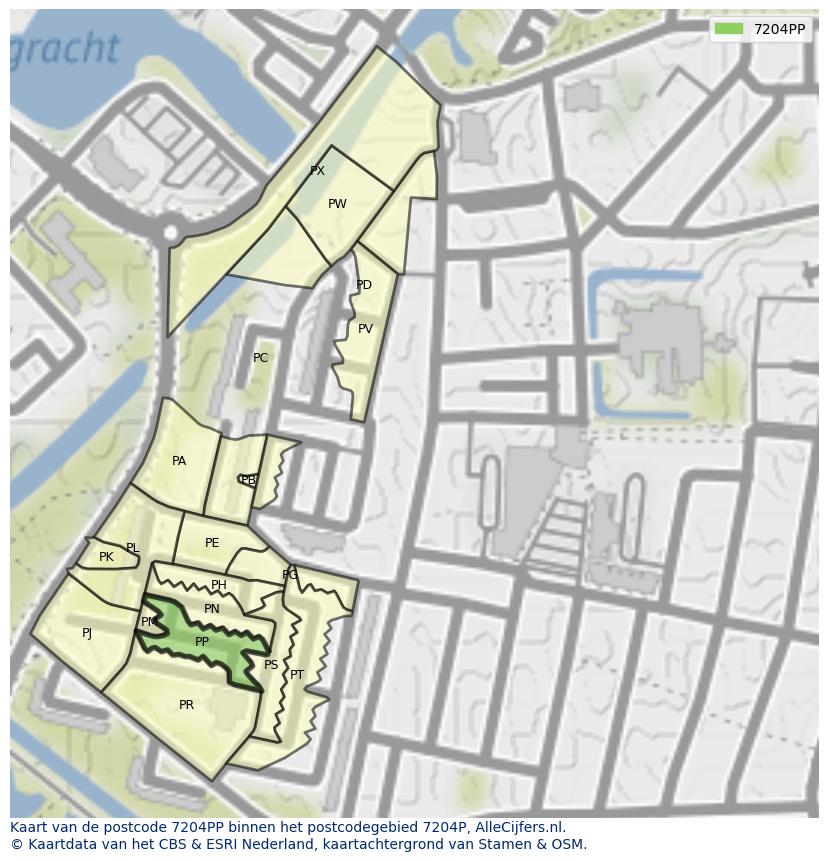 Afbeelding van het postcodegebied 7204 PP op de kaart.