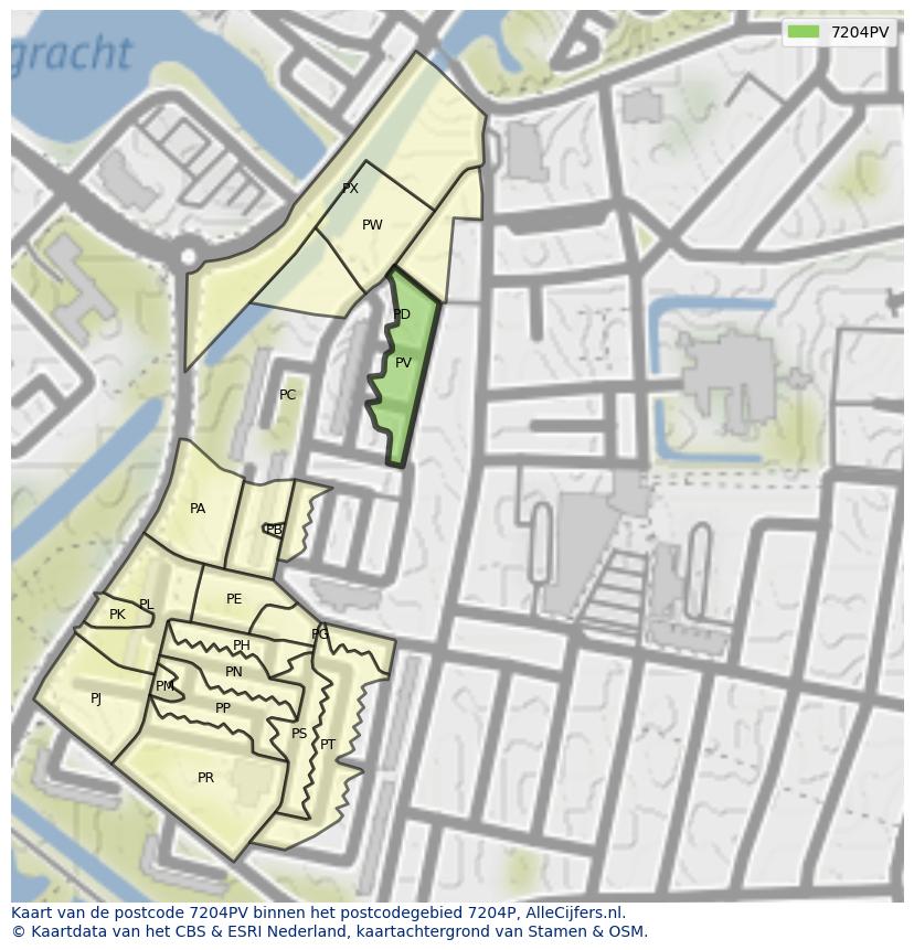 Afbeelding van het postcodegebied 7204 PV op de kaart.