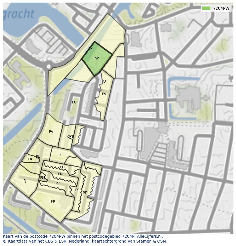 Afbeelding van het postcodegebied 7204 PW op de kaart.