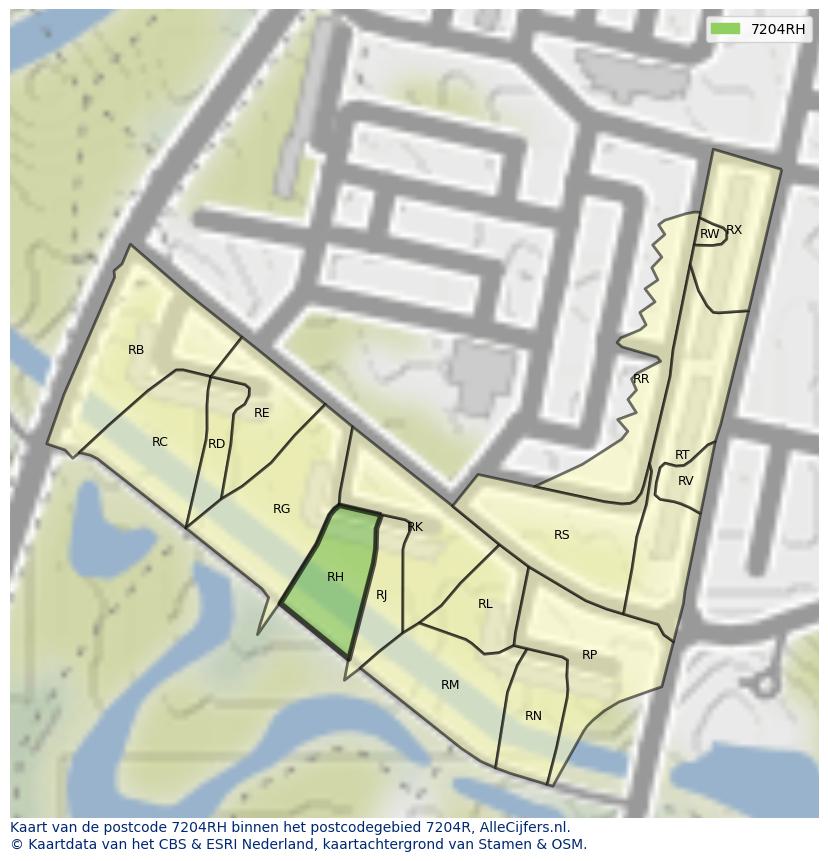 Afbeelding van het postcodegebied 7204 RH op de kaart.