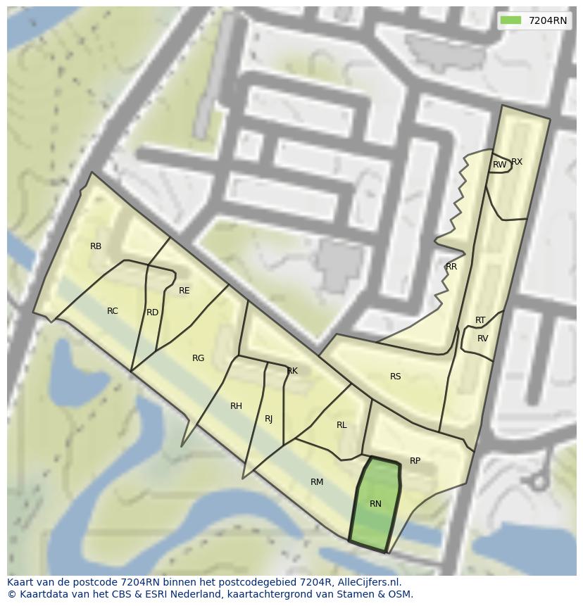 Afbeelding van het postcodegebied 7204 RN op de kaart.