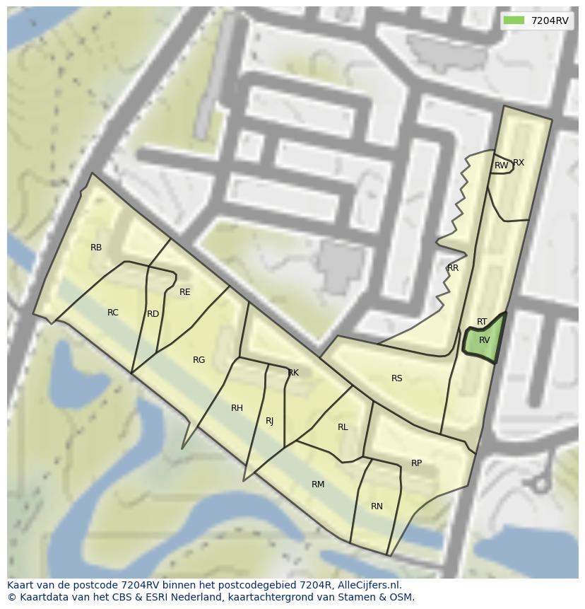 Afbeelding van het postcodegebied 7204 RV op de kaart.