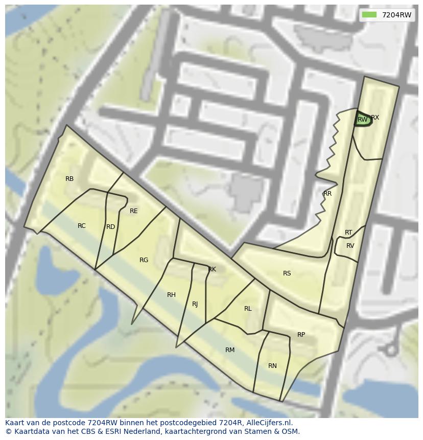 Afbeelding van het postcodegebied 7204 RW op de kaart.