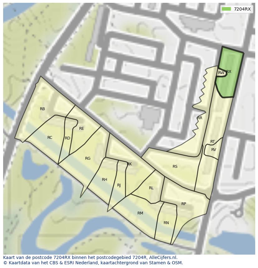 Afbeelding van het postcodegebied 7204 RX op de kaart.