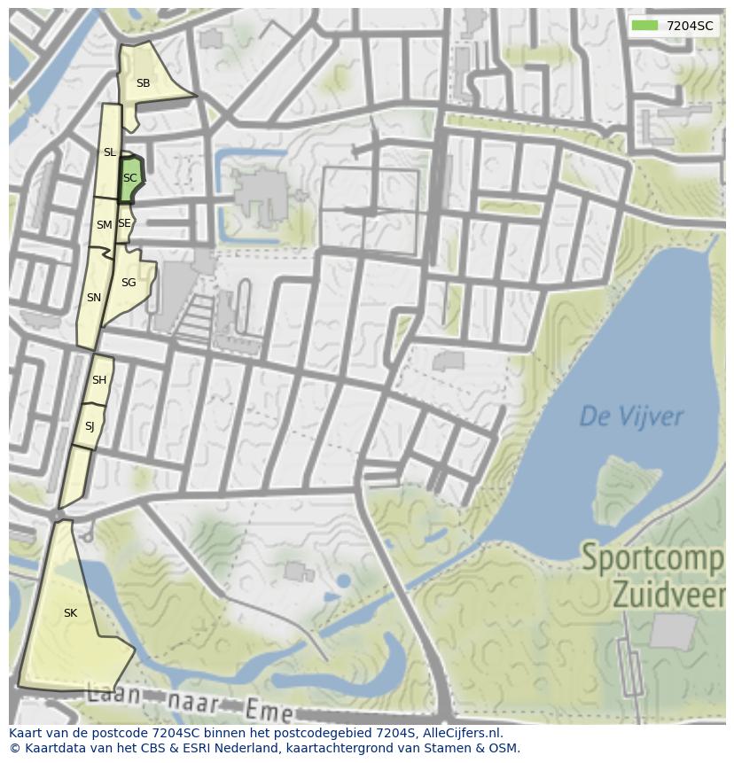 Afbeelding van het postcodegebied 7204 SC op de kaart.