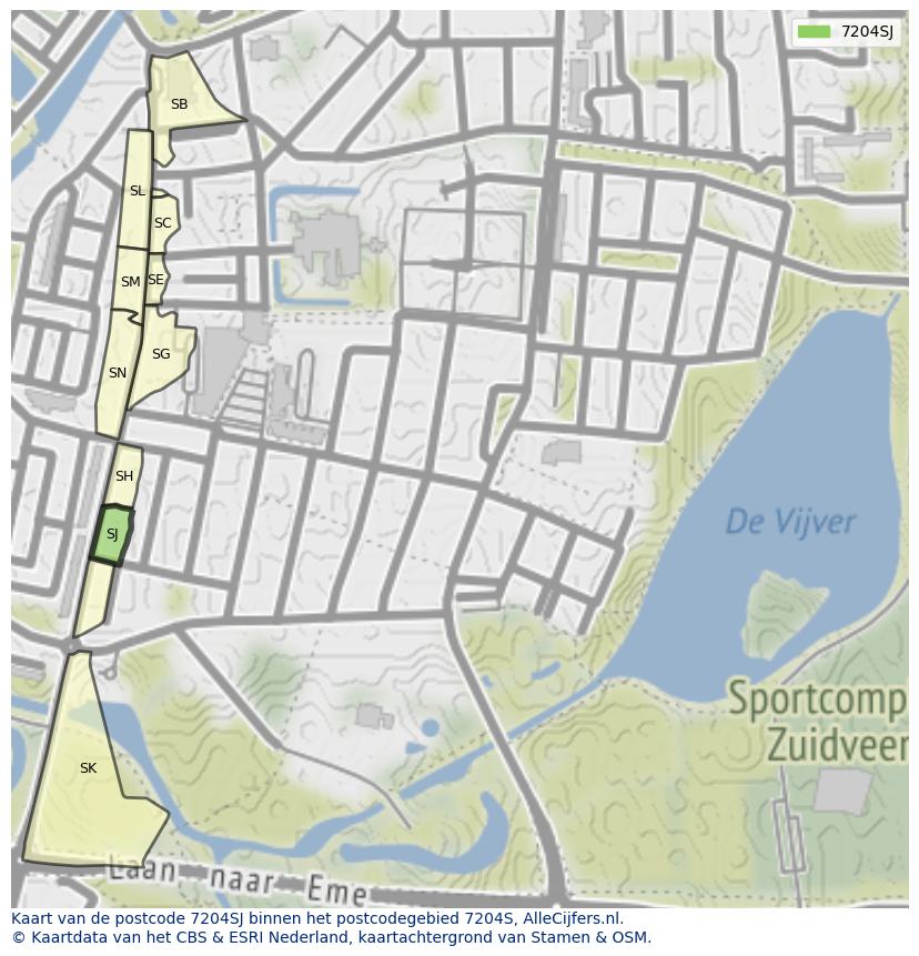 Afbeelding van het postcodegebied 7204 SJ op de kaart.