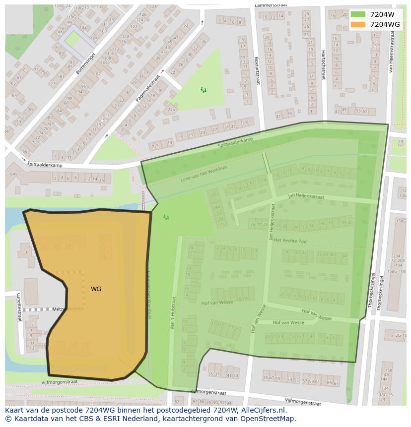 Afbeelding van het postcodegebied 7204 WG op de kaart.