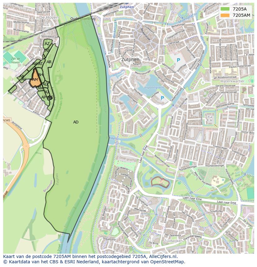 Afbeelding van het postcodegebied 7205 AM op de kaart.