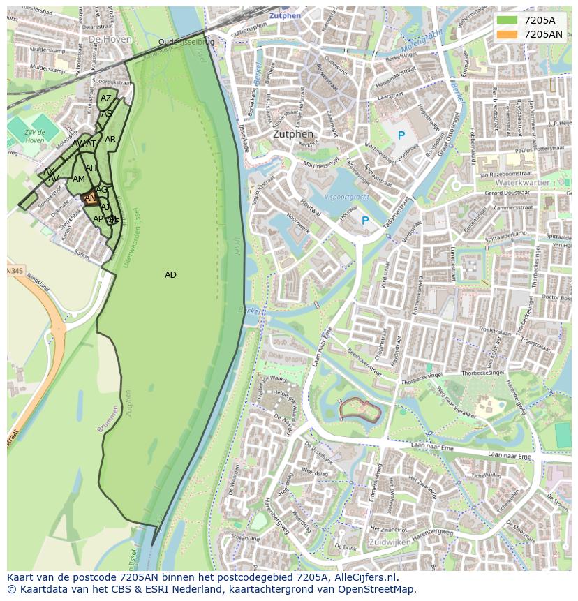 Afbeelding van het postcodegebied 7205 AN op de kaart.