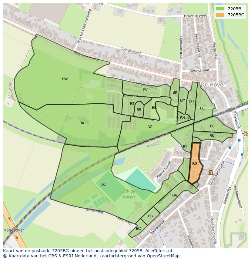 Afbeelding van het postcodegebied 7205 BG op de kaart.