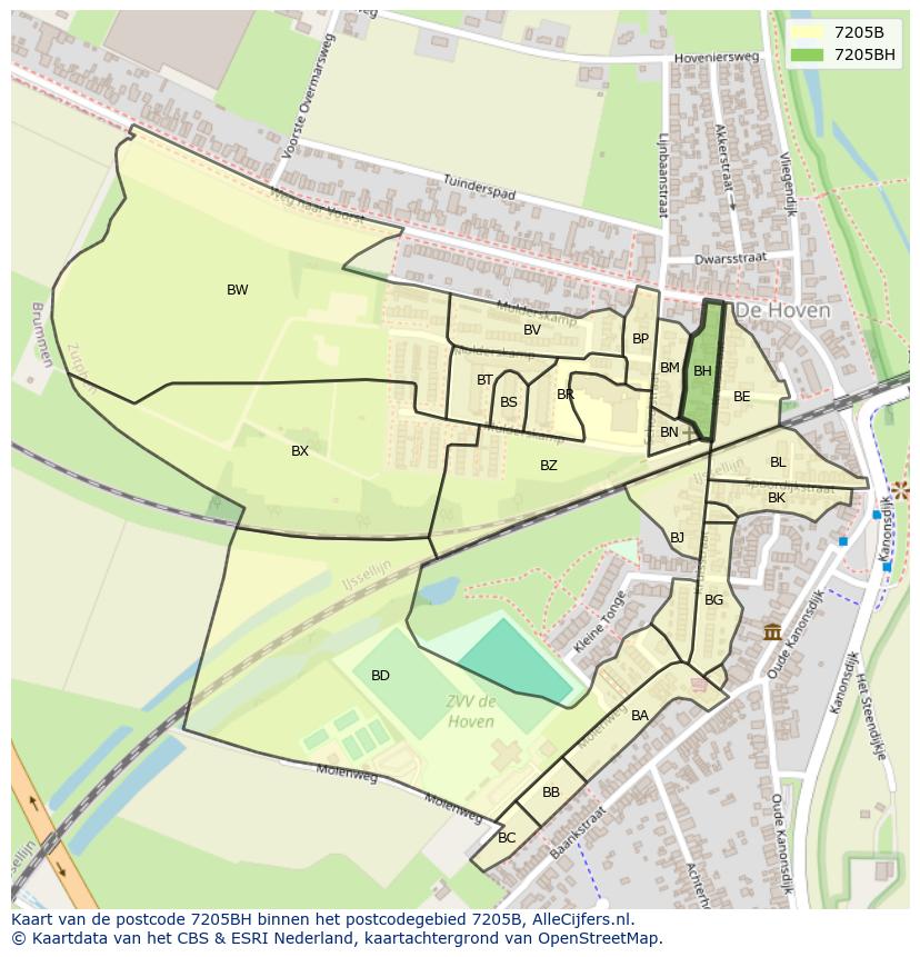 Afbeelding van het postcodegebied 7205 BH op de kaart.