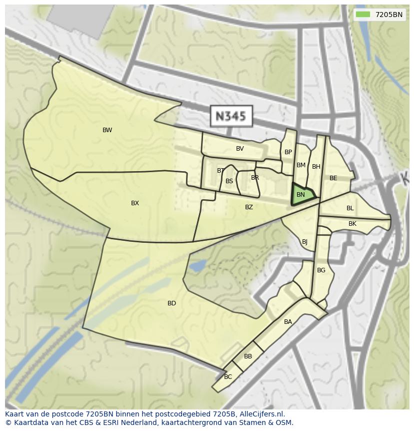 Afbeelding van het postcodegebied 7205 BN op de kaart.