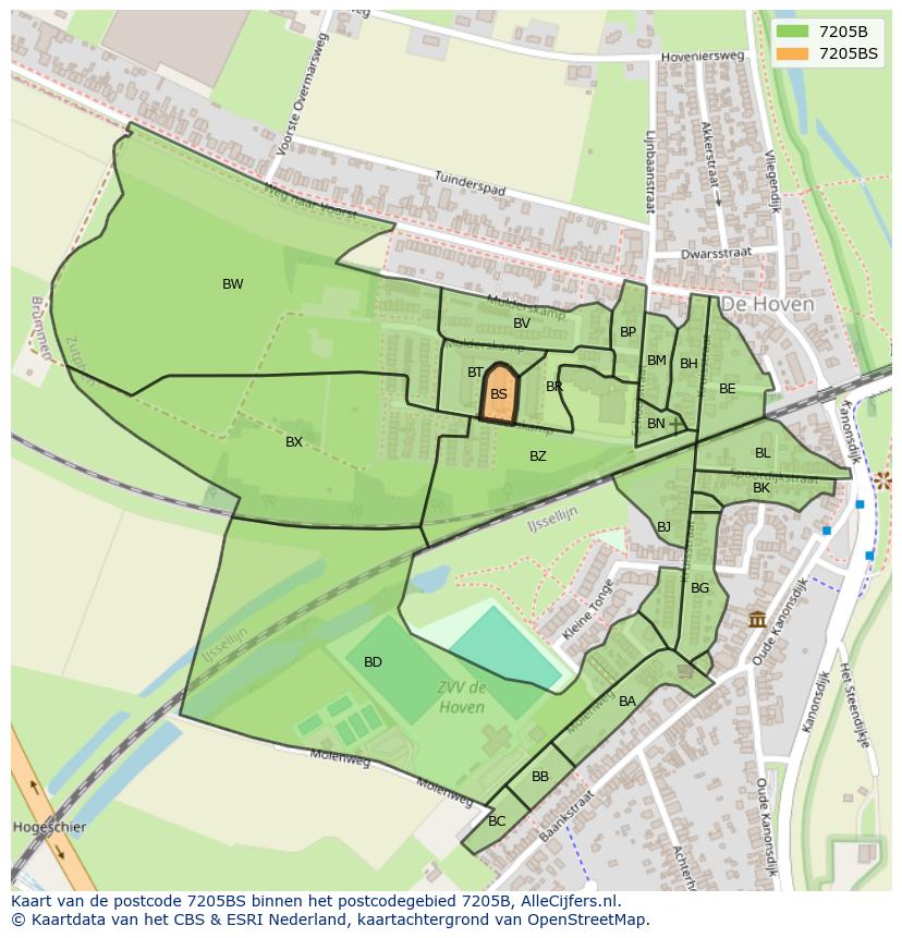 Afbeelding van het postcodegebied 7205 BS op de kaart.