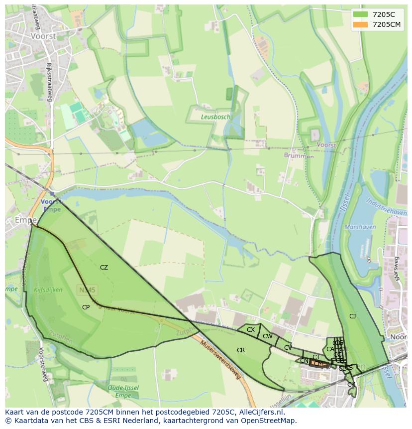 Afbeelding van het postcodegebied 7205 CM op de kaart.