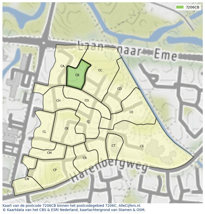 Afbeelding van het postcodegebied 7206 CB op de kaart.