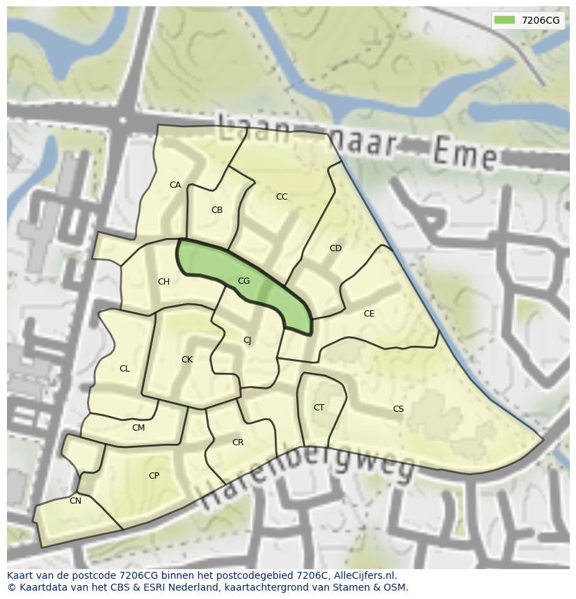 Afbeelding van het postcodegebied 7206 CG op de kaart.