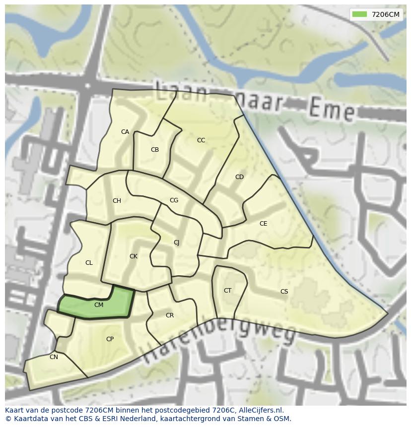 Afbeelding van het postcodegebied 7206 CM op de kaart.