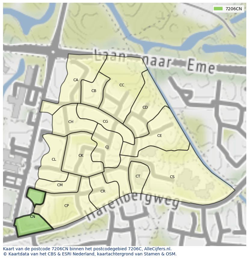 Afbeelding van het postcodegebied 7206 CN op de kaart.