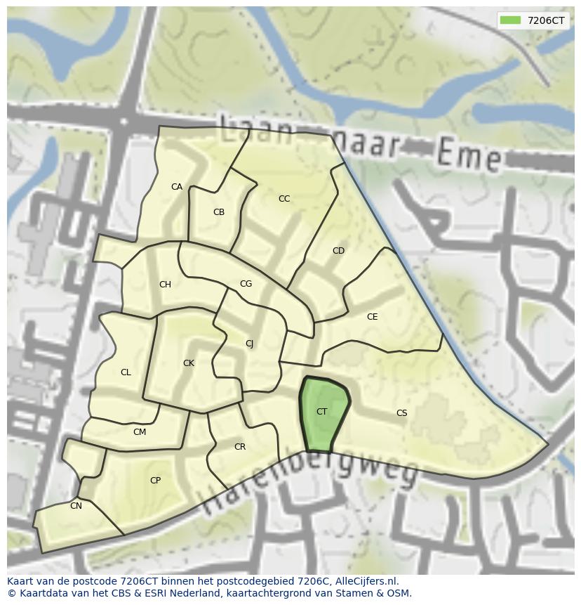Afbeelding van het postcodegebied 7206 CT op de kaart.