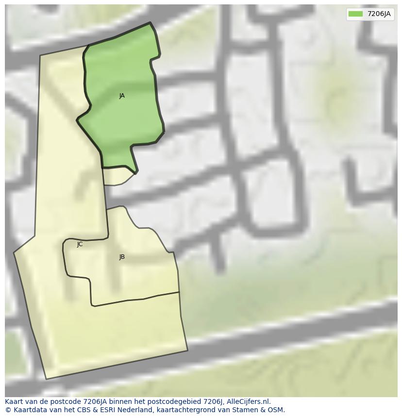 Afbeelding van het postcodegebied 7206 JA op de kaart.