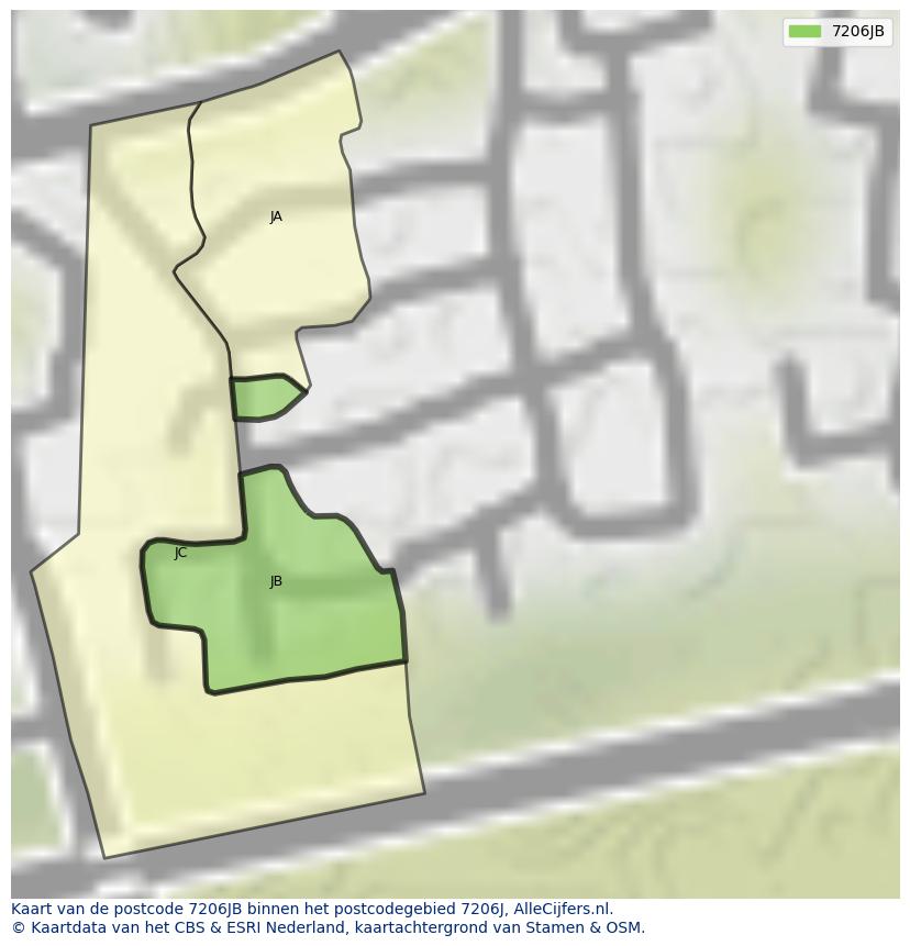 Afbeelding van het postcodegebied 7206 JB op de kaart.