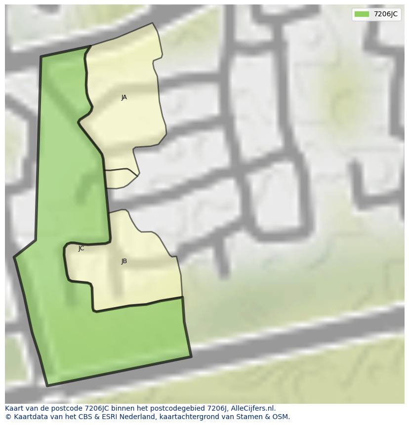 Afbeelding van het postcodegebied 7206 JC op de kaart.