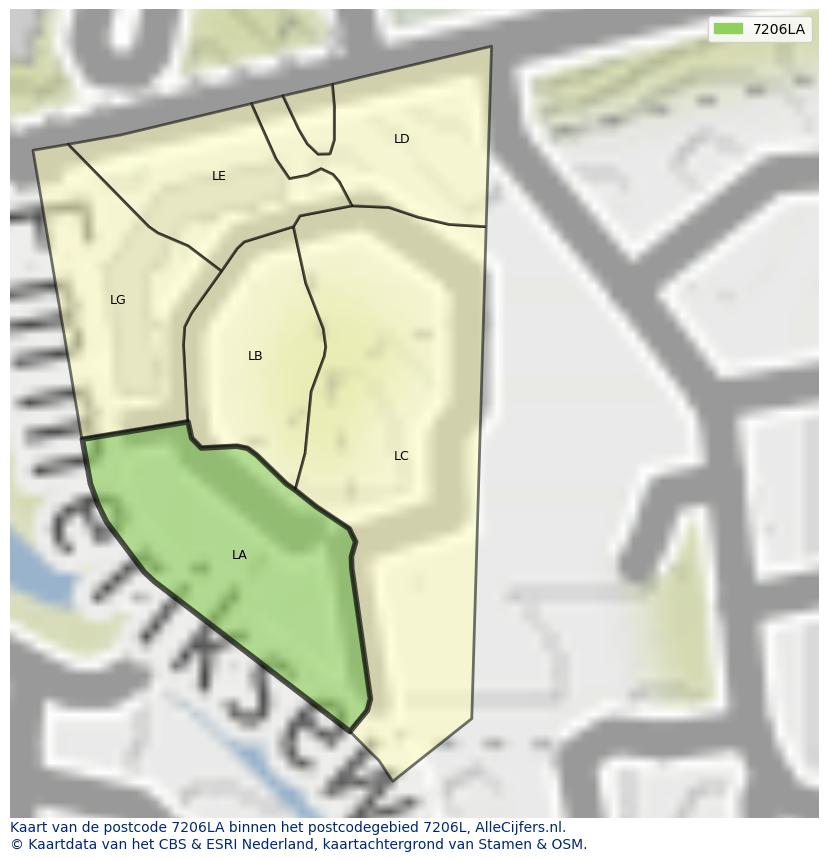 Afbeelding van het postcodegebied 7206 LA op de kaart.