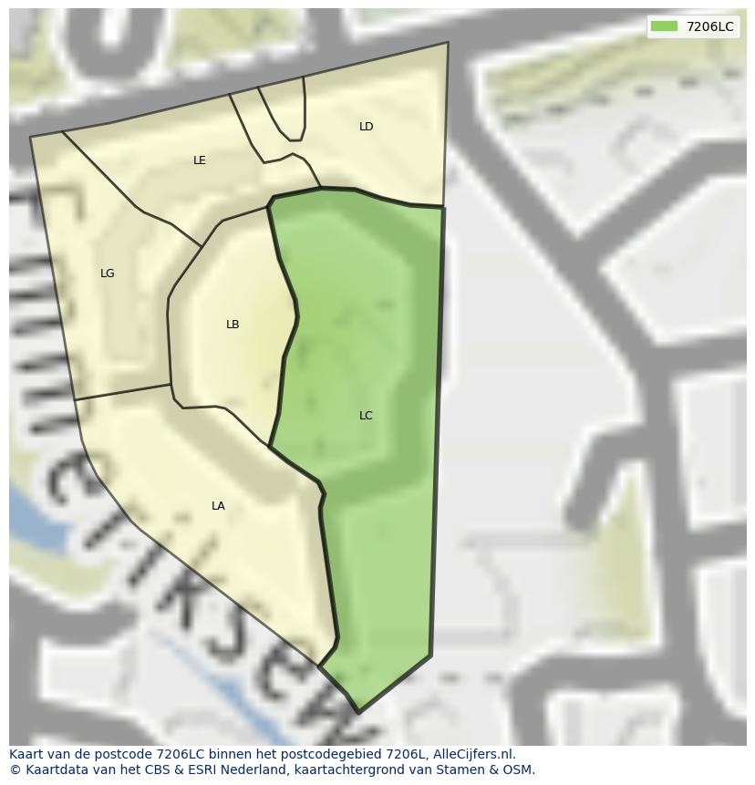 Afbeelding van het postcodegebied 7206 LC op de kaart.