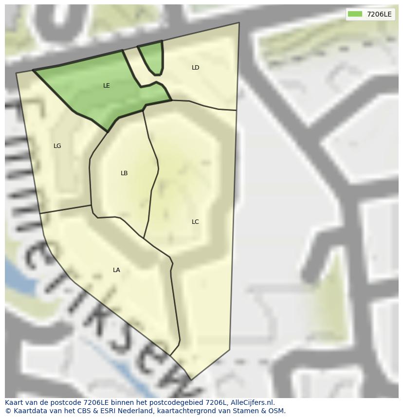 Afbeelding van het postcodegebied 7206 LE op de kaart.
