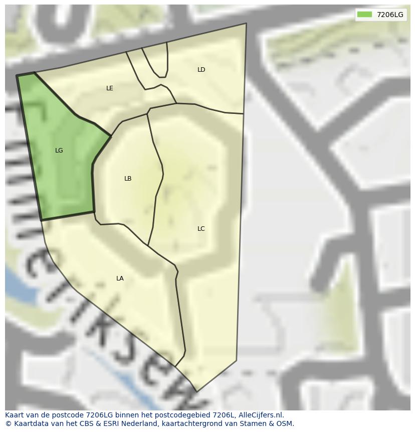 Afbeelding van het postcodegebied 7206 LG op de kaart.