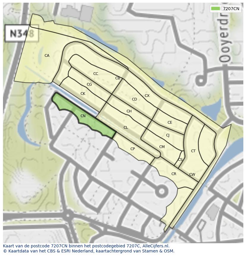 Afbeelding van het postcodegebied 7207 CN op de kaart.