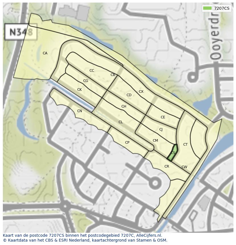 Afbeelding van het postcodegebied 7207 CS op de kaart.
