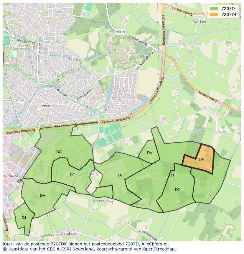 Afbeelding van het postcodegebied 7207 DK op de kaart.