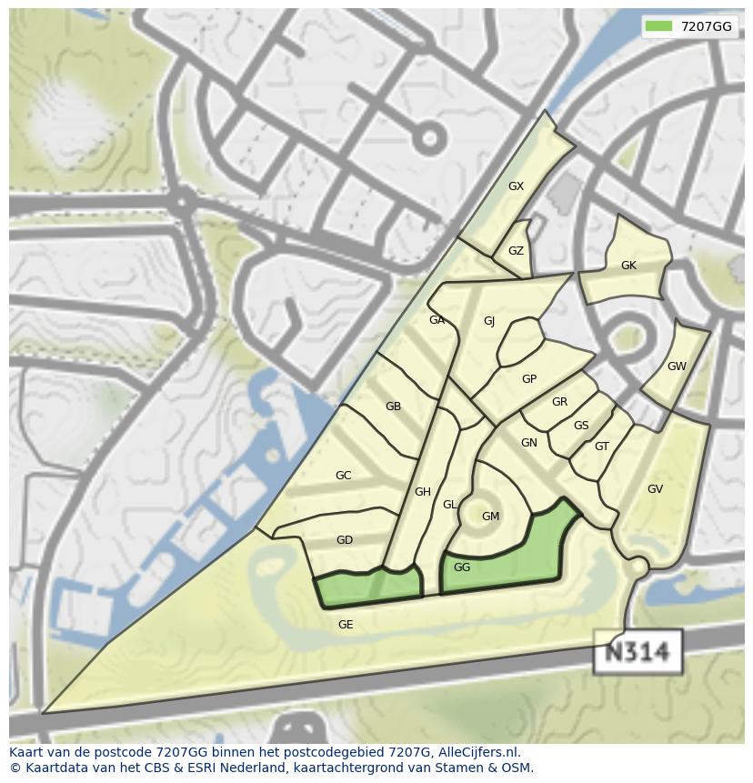Afbeelding van het postcodegebied 7207 GG op de kaart.