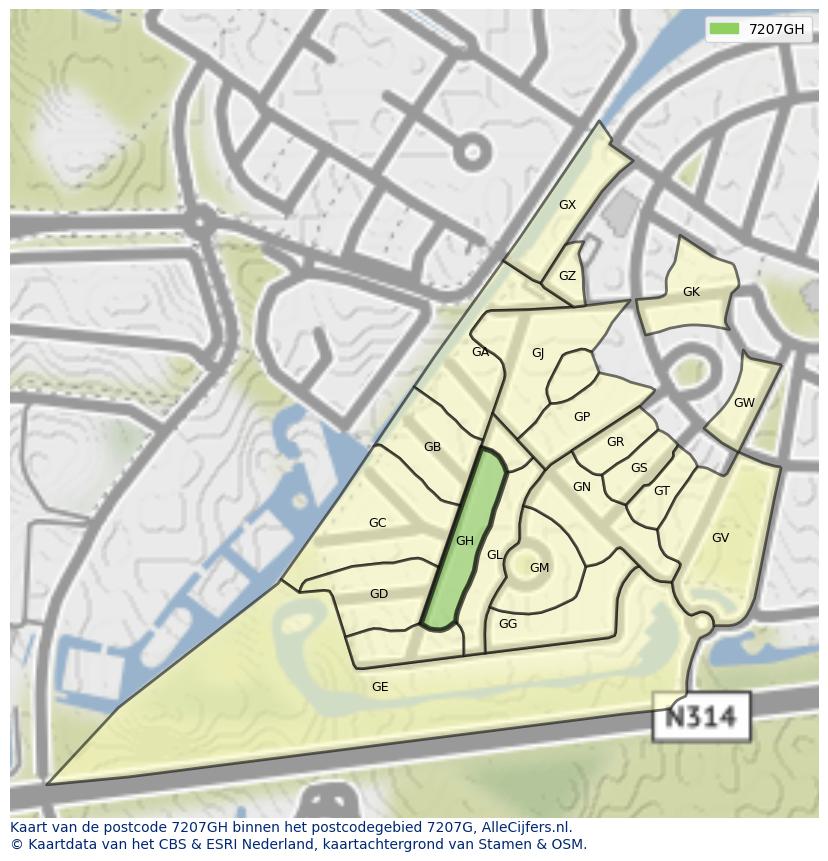 Afbeelding van het postcodegebied 7207 GH op de kaart.