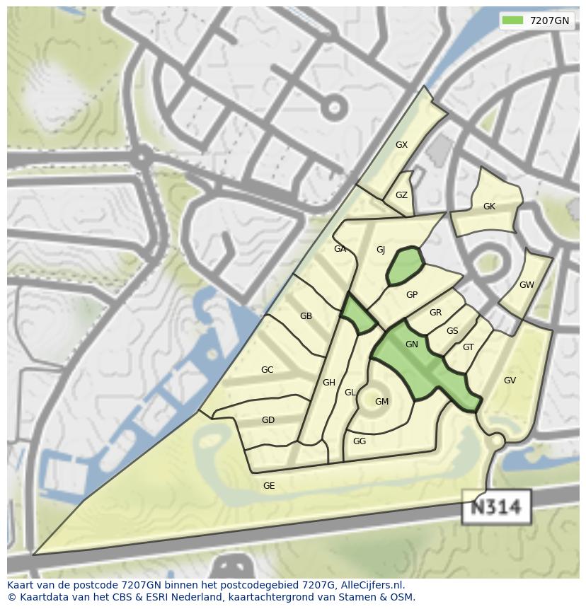 Afbeelding van het postcodegebied 7207 GN op de kaart.