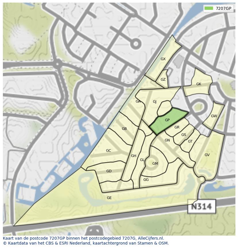 Afbeelding van het postcodegebied 7207 GP op de kaart.