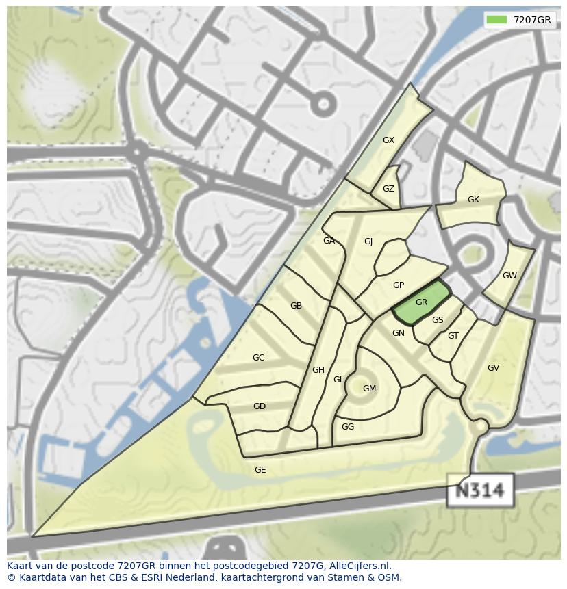 Afbeelding van het postcodegebied 7207 GR op de kaart.